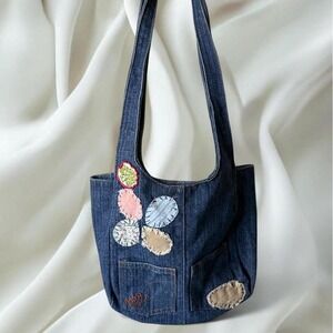 Roxy denim patchwork mini tote bag floral interior y2k mcbling skater grunge